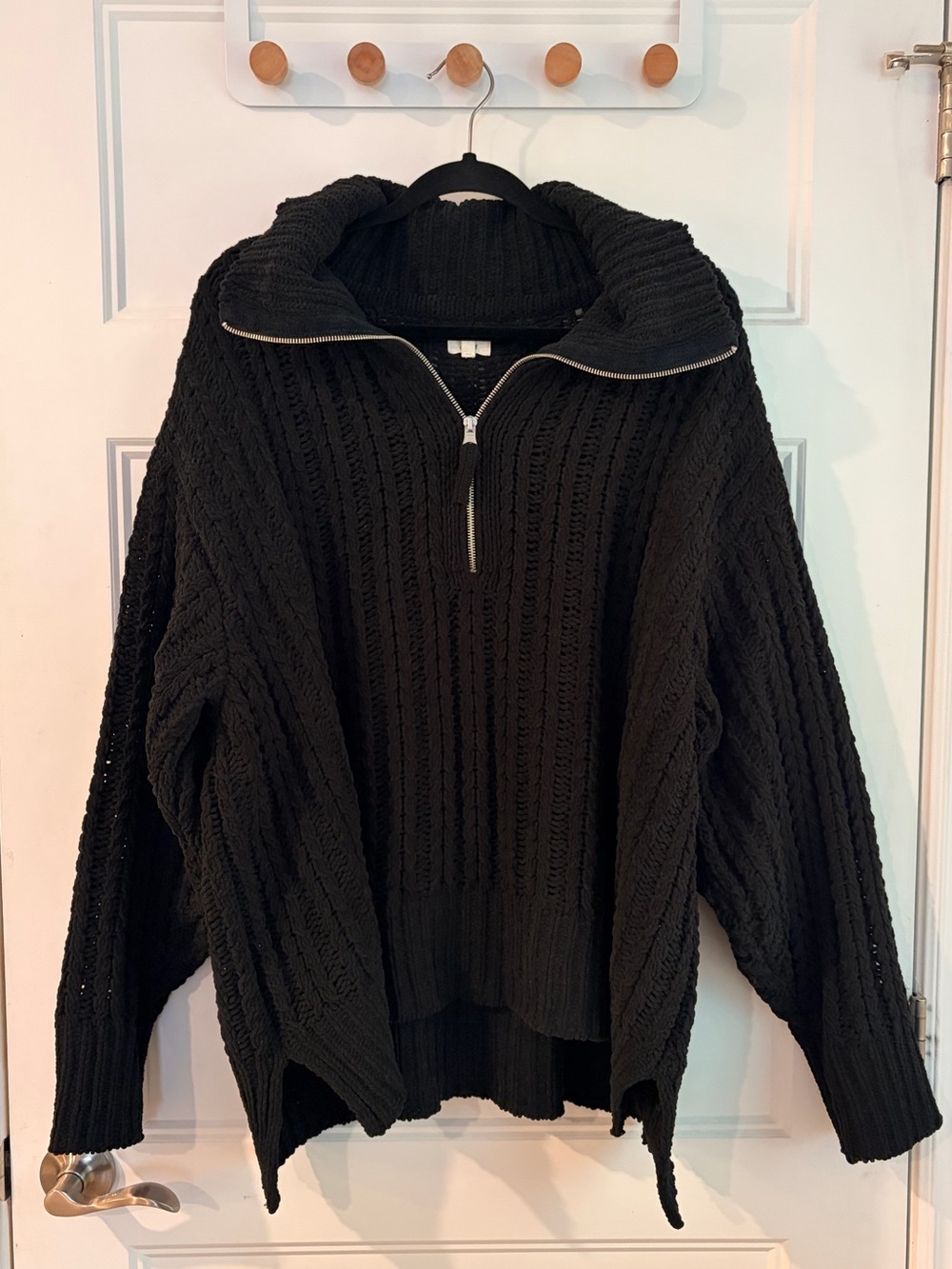 Aerie Black Half-Zip Cable Knit Sweater | XL